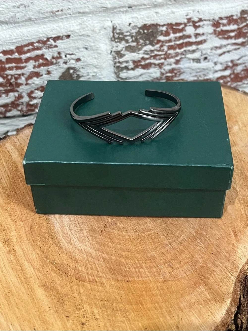 Diamond Cuff Bracelet Gunmetal Black Modernist Art Deco Open Bangle Geometric